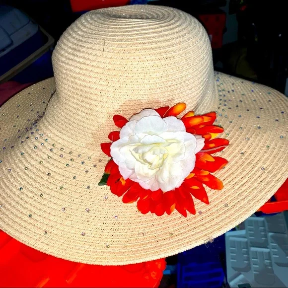 Scala Pronto Straw Oversized Hat with flower & gems NEW Scala - Women main image 4